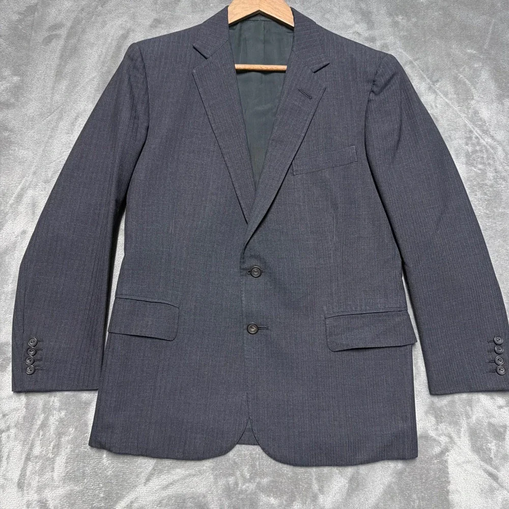 Vtg Sullivan Woolley Savile‎ Row Bespoke Blazer Mens 38 Gray Red Pinstripe Wool